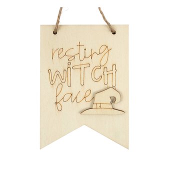 Hanging Wooden Resting Witch Face Decoration 10cm 