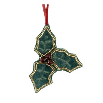 Velvet Holly Decoration 10cm