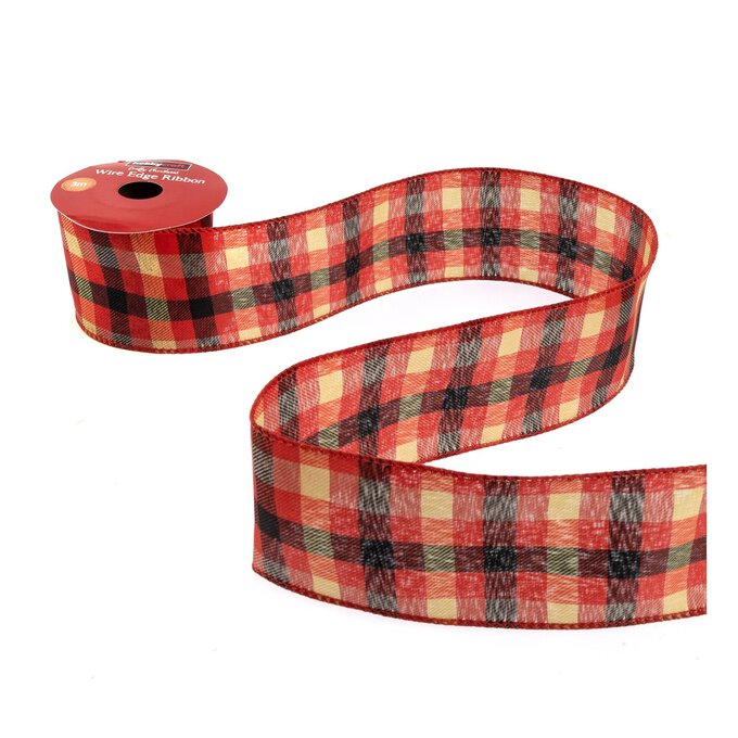 Christmas Check Wire Edge Ribbon 63mm x 3m image number 1