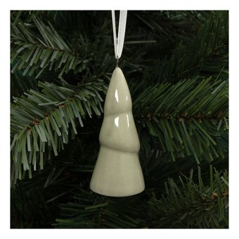 Hanging Glazed Ceramic Green Tree Decoration 7cm image number 3