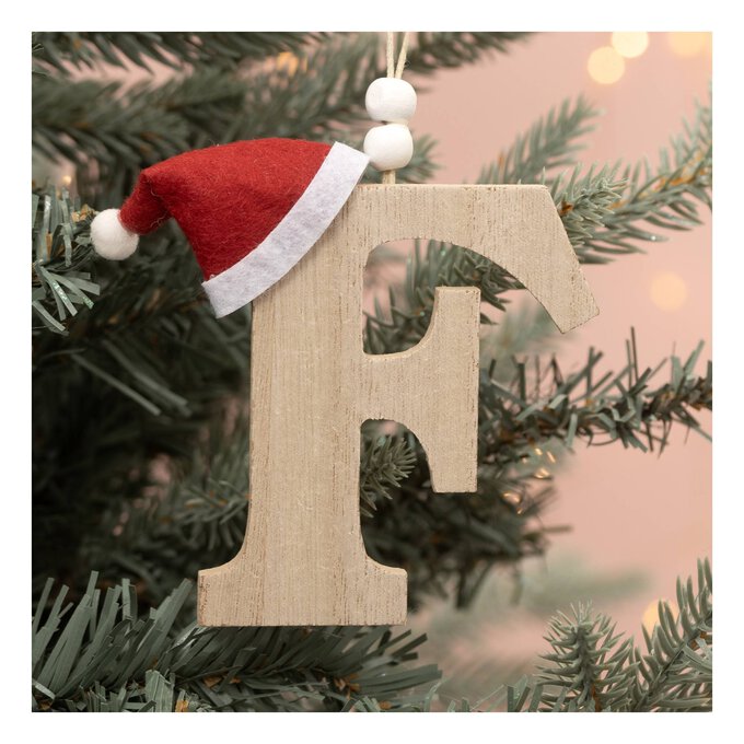 Hanging Wooden Christmas Letter F 9cm image number 1