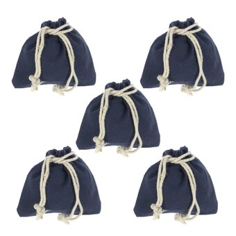 Navy Mini Cotton Drawstring Bags 5 Pack 