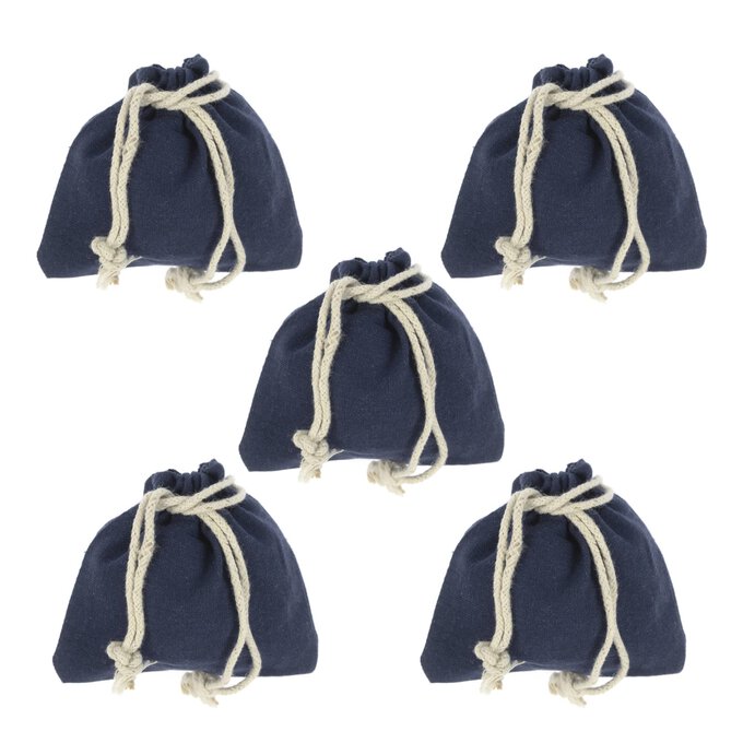 Navy Mini Cotton Drawstring Bags 5 Pack  image number 1