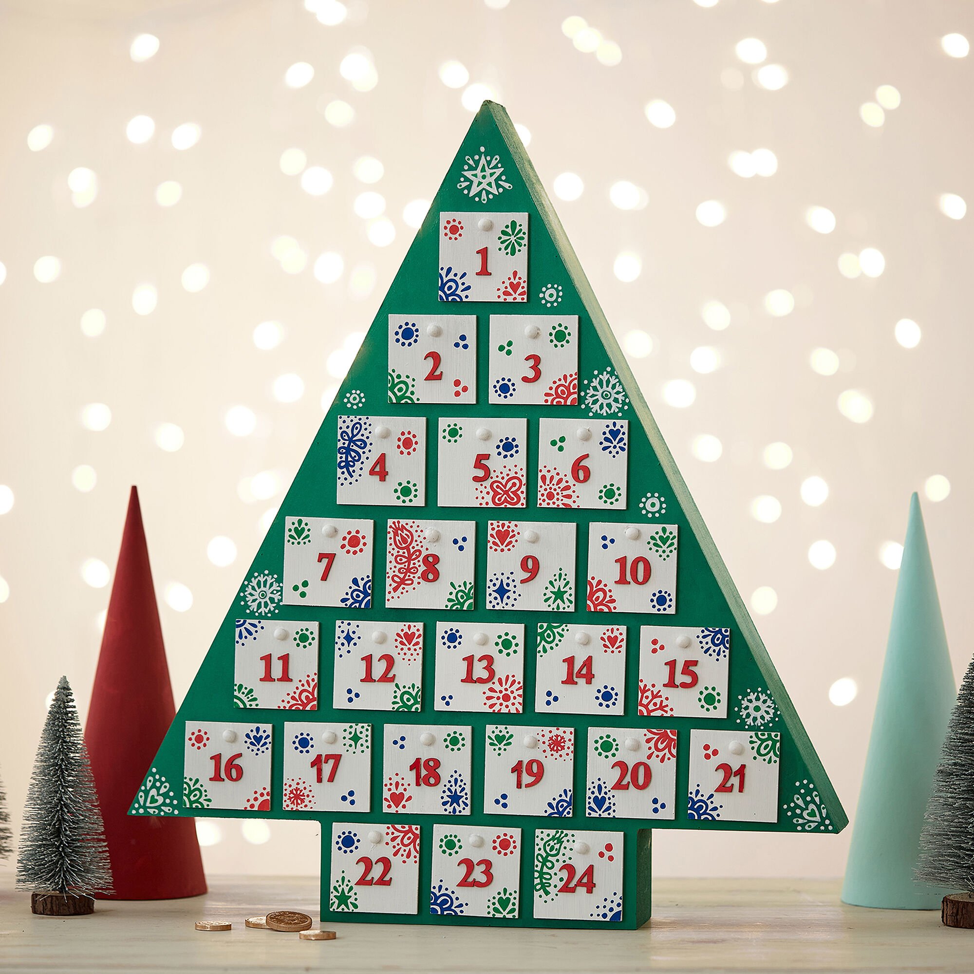 wooden tree shaped advent calendar