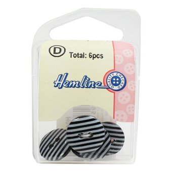 Hemline Black Novelty Stripey Button 6 Pack