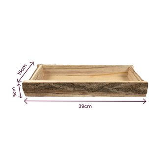 Natural Wash Bark Wooden Tray 39cm x 15cm x 5cm image number 4