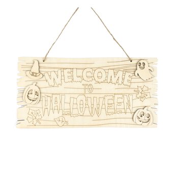 Hanging Wooden Welcome to Halloween Sign 27cm