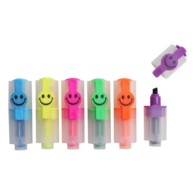 Smiley Mini Highlighters 6 Pack | Hobbycraft