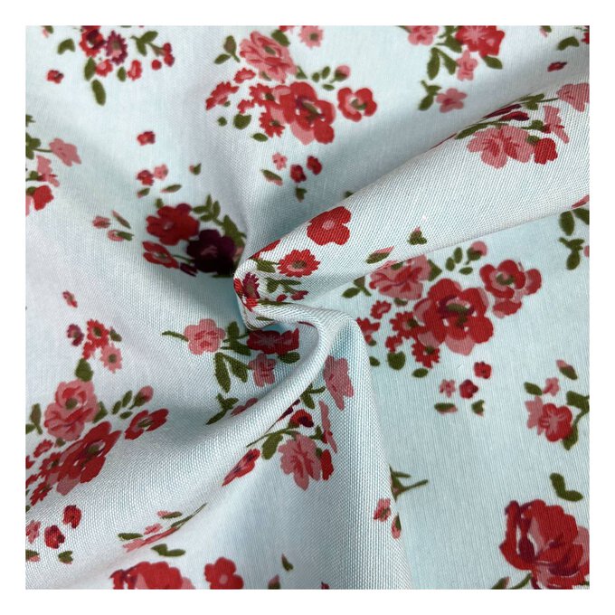 Light Blue Roses Polycotton Print Fabric by the Metre | Hobbycraft