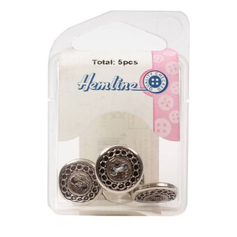 Hemline Silver Metal Patterened Button 5 Pack