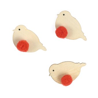 Pom Pom Robin Wooden Embellishments 3 Pack