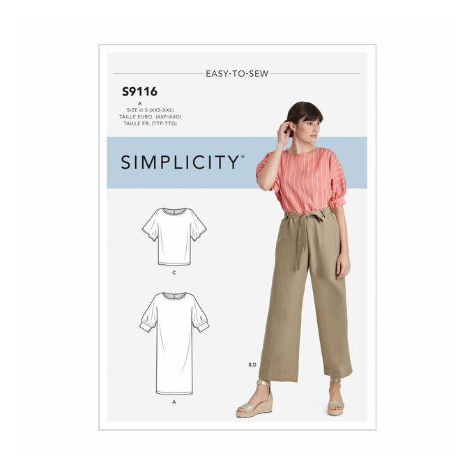Simplicity Top and Trousers Sewing Pattern S9116 (XXS-XXL) | Hobbycraft