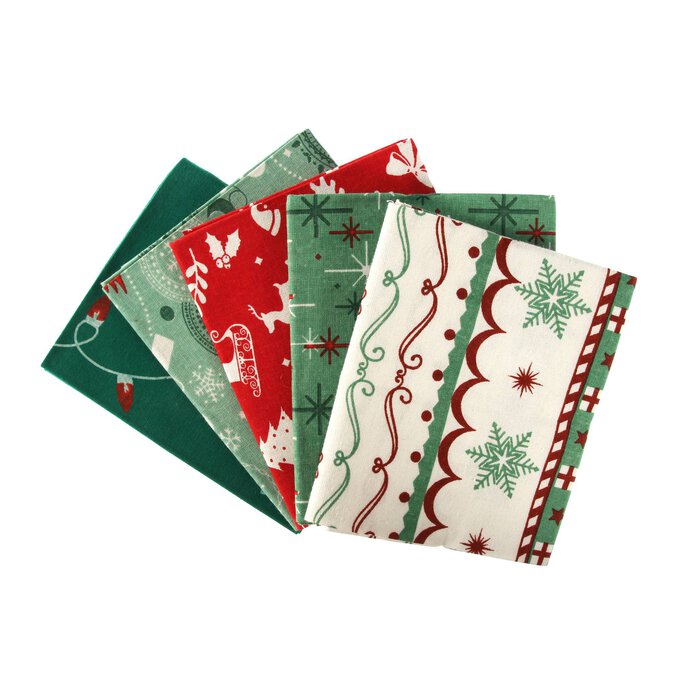 Reindeer Print Cotton Fat Quarters 5 Pack