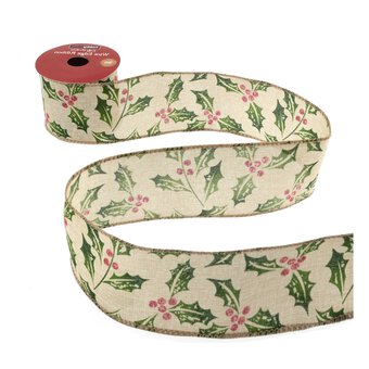 Holly Wire Edge Ribbon 63mm x 3m