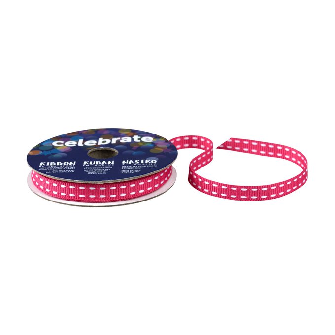 Hot Pink Grosgrain Running Stitch Ribbon 6mm x 5m image number 1