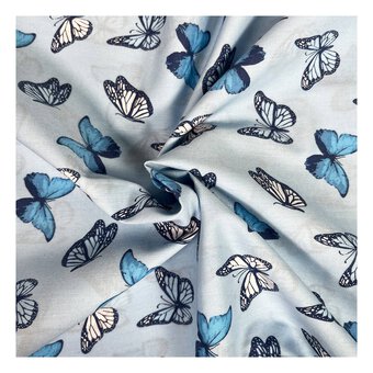 Denim Butterflies Polycotton Fabric by the Metre