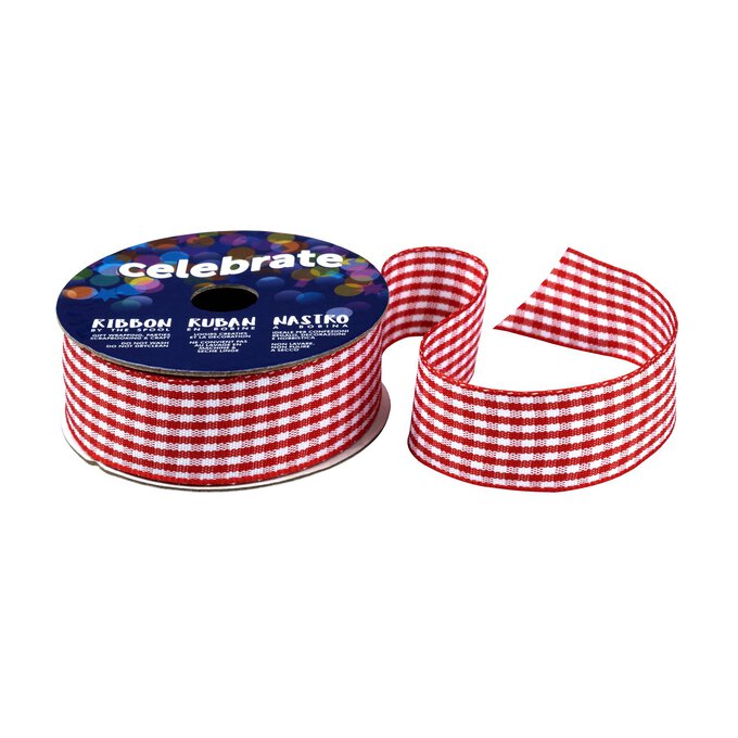 Red Gingham Ribbon 20mm x 4m image number 1