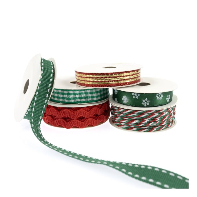 Red and Green Trims and Ribbons 2m 6 Pack image number 1