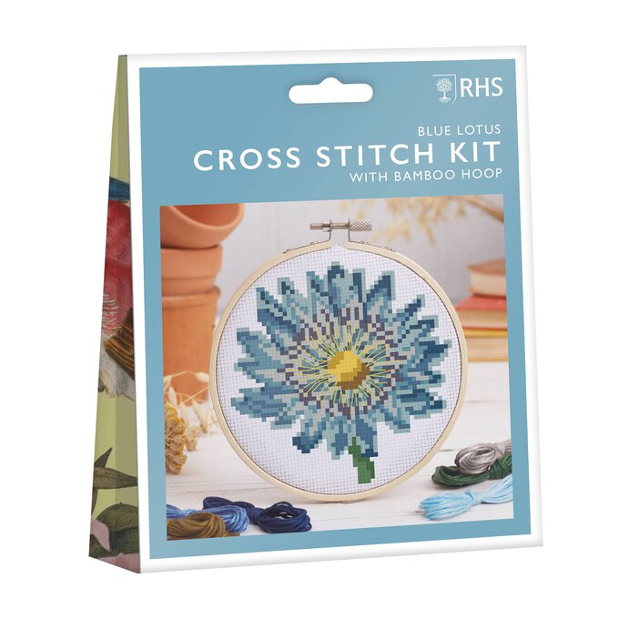 RHS Blue Lotus Cross Stitch Kit 5 Inches image number 1