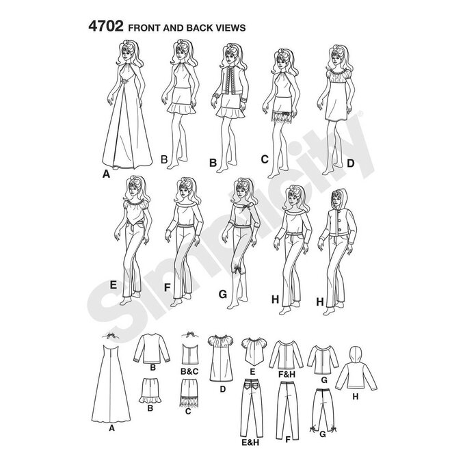 Simplicity Doll Clothes Sewing Pattern 4702