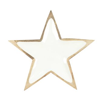 White Wooden Enamel Star Tray 34cm image number 4