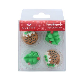 Culpitt Holly and Christmas Pudding Sugar Toppers 12 Pack 