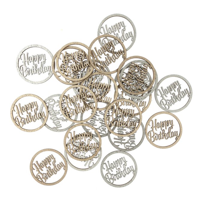 Wooden Happy Birthday Confetti 24 Pieces image number 1