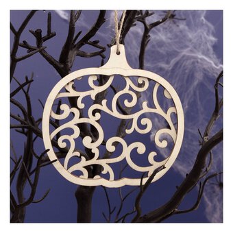 Hanging Wooden Intricate Pumpkin Decoration 13cm 