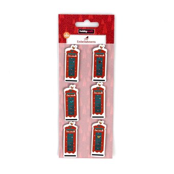 Red Telephone Box Embellishments 6 Pack