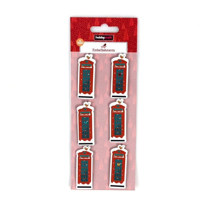 Red Telephone Box Embellishments 6 Pack image number 1