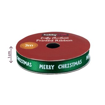 Green Merry Christmas Printed Ribbon 10mm x 3m image number 4