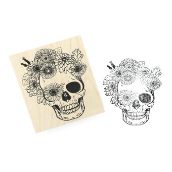 Floral Skull Wooden Stamp 10cm x 9cm