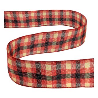 Christmas Check Wire Edge Ribbon 63mm x 3m image number 2