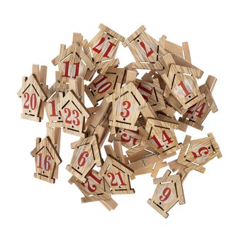 Wooden House Advent Pegs 24 Pack