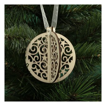 Hanging Wooden 3D Bauble Decoration 8cm image number 3