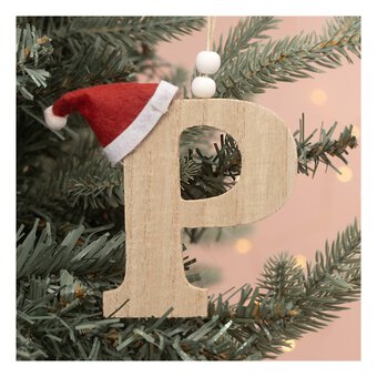 Hanging Wooden Christmas Letter P 9cm