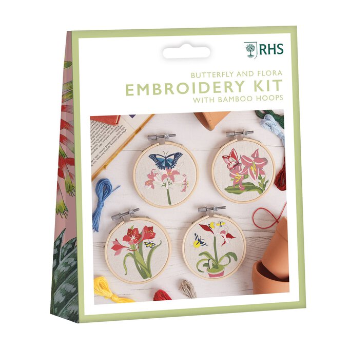 RHS Butterfly and Floral Mini Embroidery Kit 4 Pack  image number 1