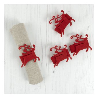 Red Felt Reindeer Napkin Rings 4 Pack