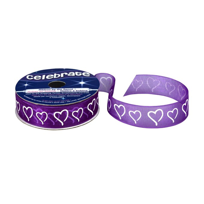 Purple Curly Hearts Ribbon 15mm x 3.5m image number 1
