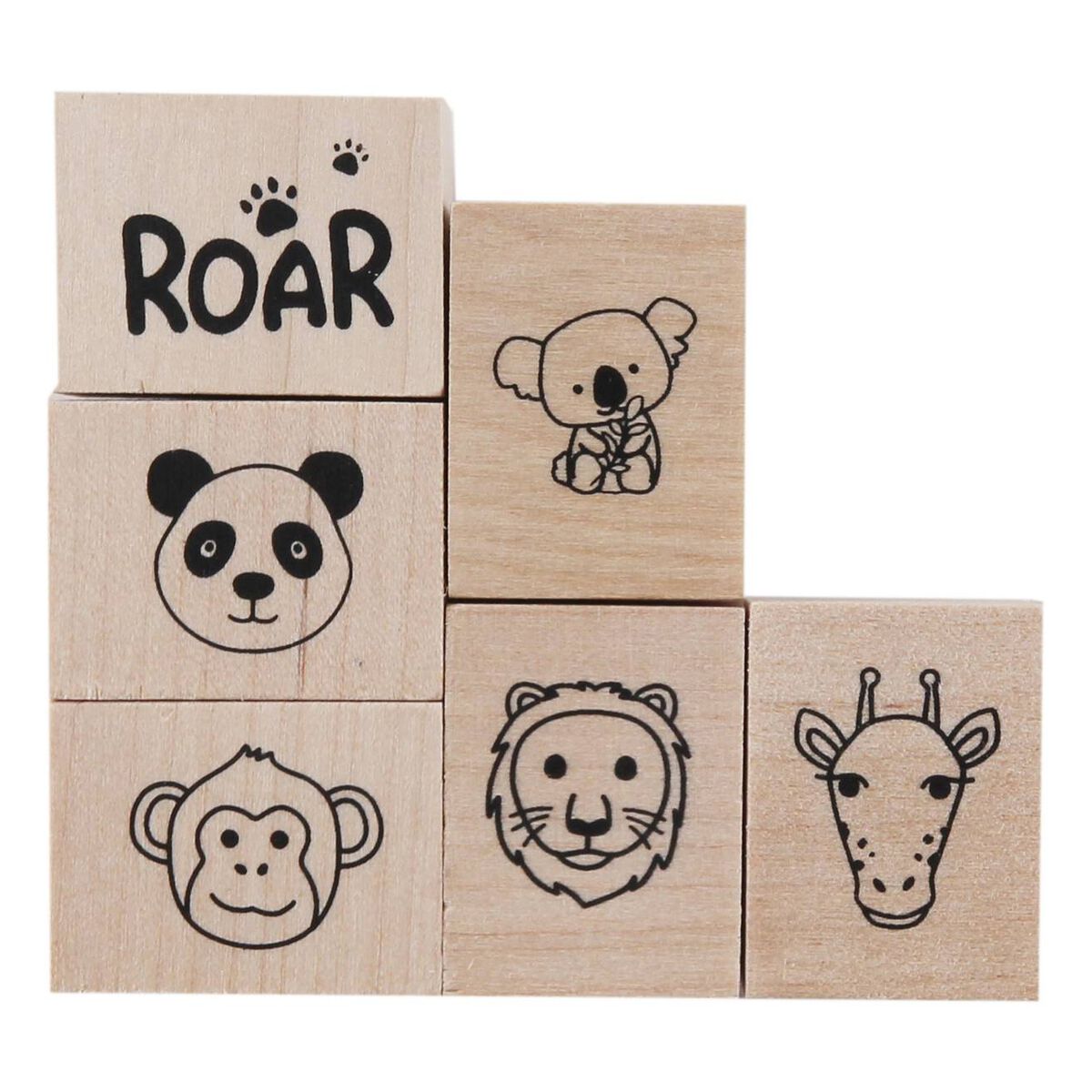 Animal Face Wooden Stamp Set 6 Pieces Hobbycraft