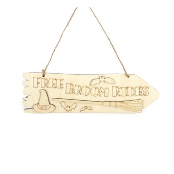 Hanging Wooden Free Broom Rides Sign 21.5cm 