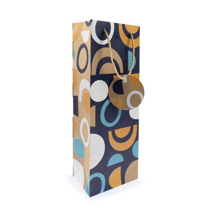 Kraft and Blue Block Bottle Gift Bag 35.5cm x 13cm x 9cm image number 1