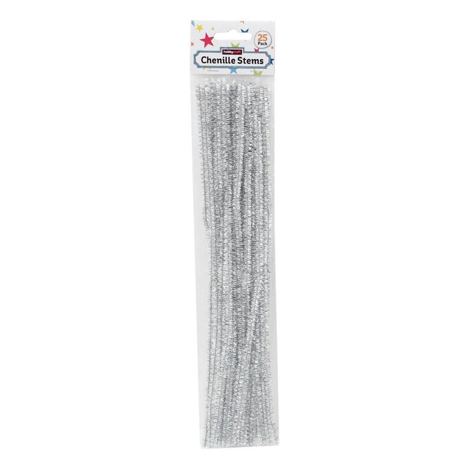6mm Silver Tinsel Pipe Cleaners 12 Inches 25 Pieces