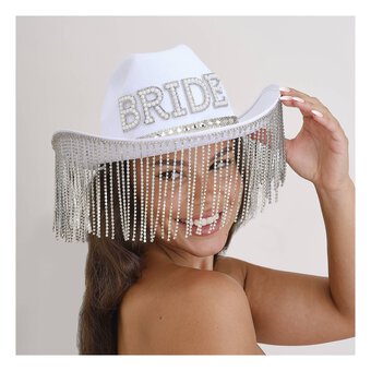 Ginger Ray White Embellished Bride Cowboy Hat