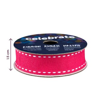Hot Pink Grosgrain Running Stitch Ribbon 15mm x 4m image number 4