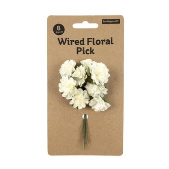 Mini Ivory Wired Floral Picks 8 Pack  image number 5