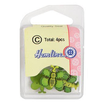 Hemline Green Novelty Bee Button 4 Pack