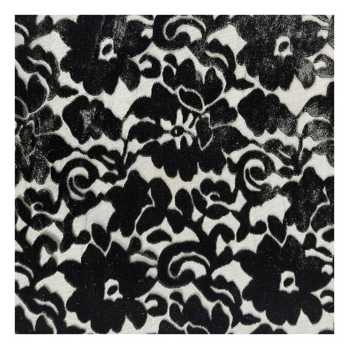 Black Floral Nylon Rayon Burnout Fabric by the Metre image number 1