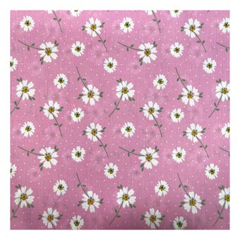 Pink Daisy Spot Polycotton Fabric by the Metre