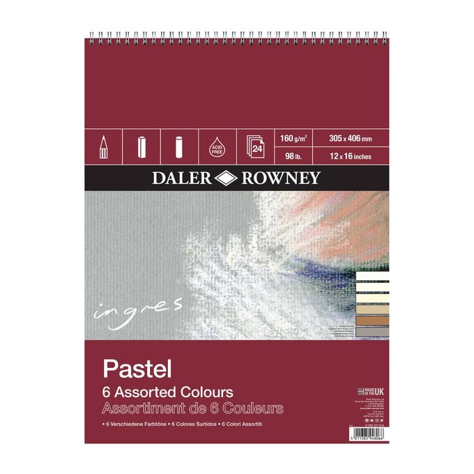 Daler-Rowney Assorted Ingres Pastel Paper 16 x 12 Inches 24 Sheets image number 1